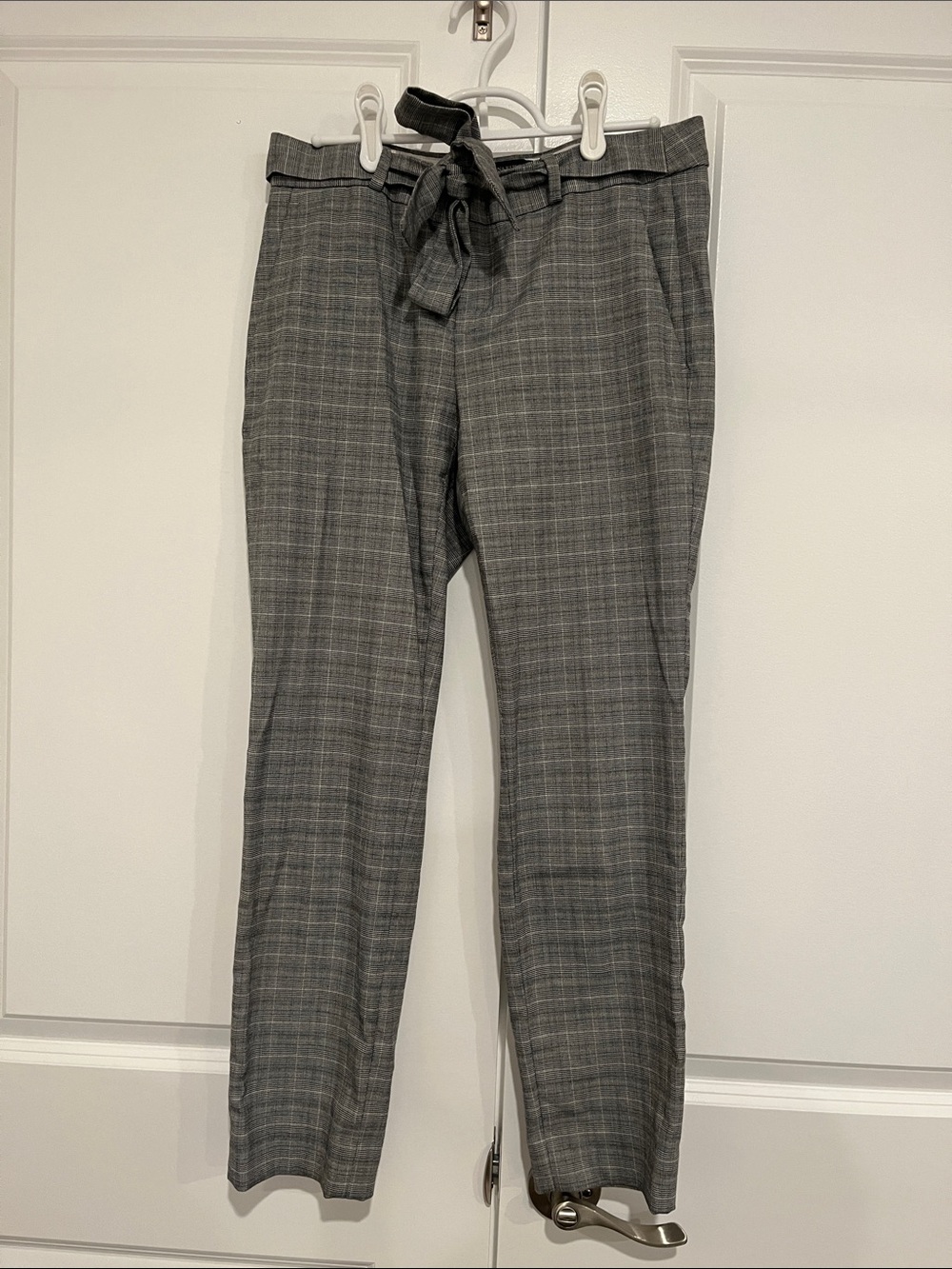 Gray Plaid Women Banana Republic Avery Dress Pants with Tie